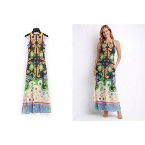 MSK Maxi Dress Womens Medium Mallard Blue New Celestial Snake Astrological Print